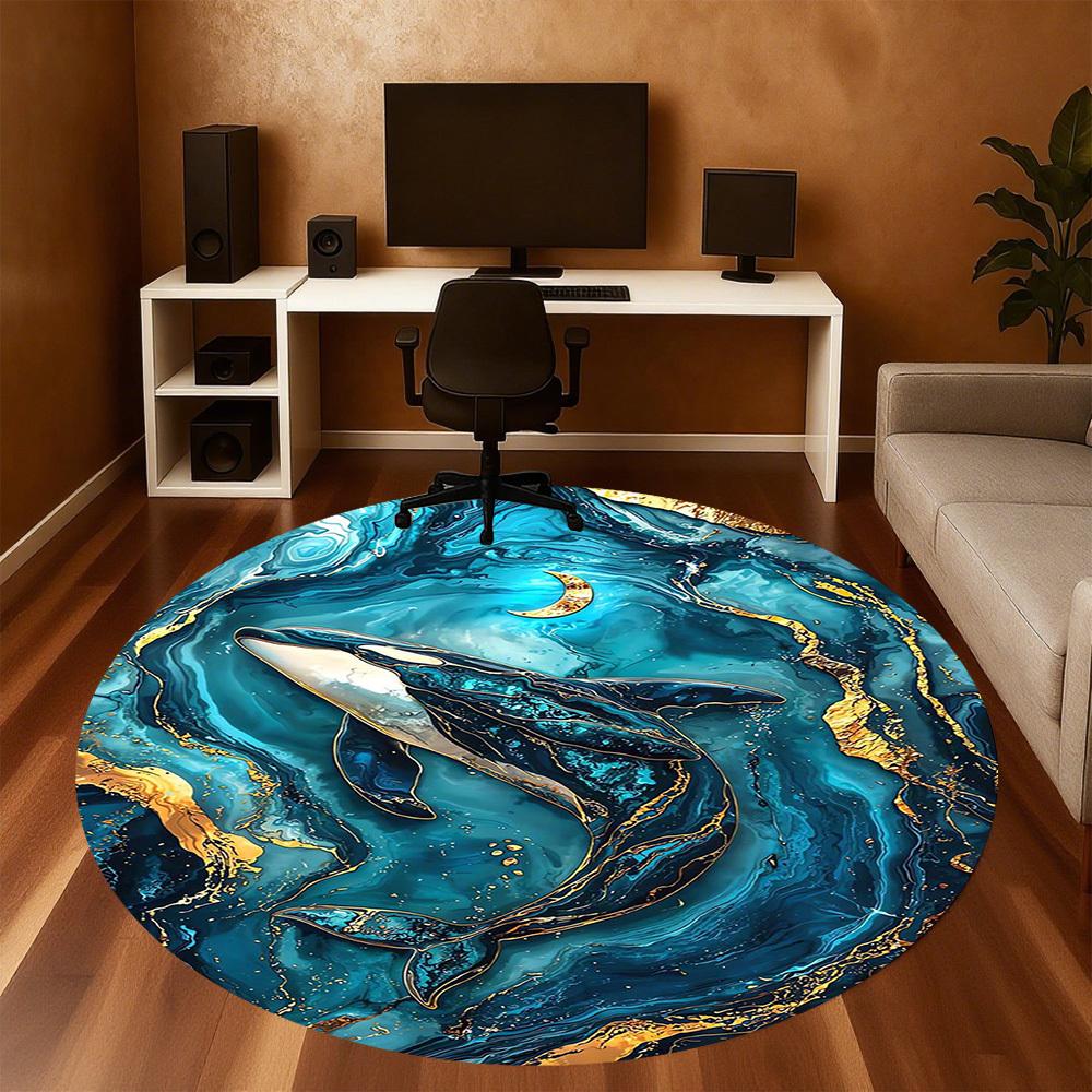 1PC Whale Ocean Abstract Art Round Chair Mat Area Rug - Non-Slip, Floor Mat for Office, Bedroom, Home Decor Christmas Gift C0528131