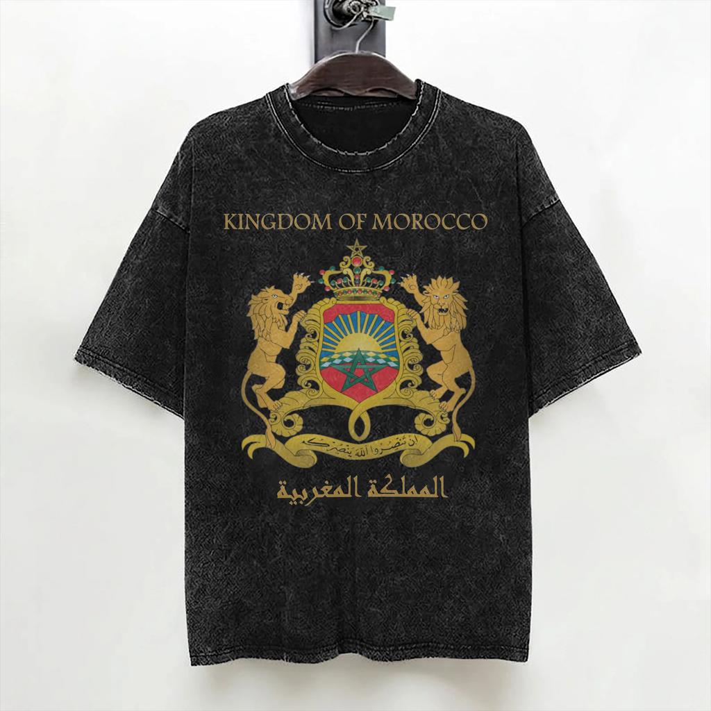 Washed T Shirts Morocco Flag Hip Hop Fashion Tshirt Harajuku Moroccan Streetwear Short Sleeve Printed Tee Shirt For Men Women