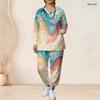 Women Plus Size Black Gold Printed V Neck Long Sleeve Nurse Scrub Two Piece Set With Pockets