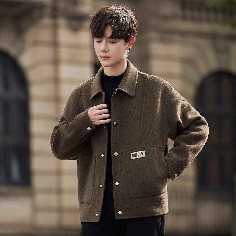 Double-sided Woolen Coat Jacket Men's Autumn and Winter Short Lapel Casual Men's Woolen Jacket Korean Version Trend