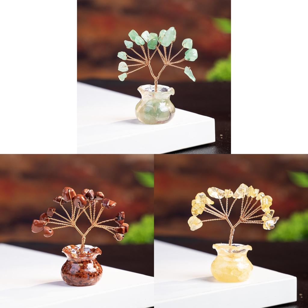Car Dashboard Tree Of Life Prosperity Crystal Decor With Natural Gemstone For Office And Home