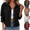 Corduroy Jacket Women Long Sleeve Button Down Cropped Jacket