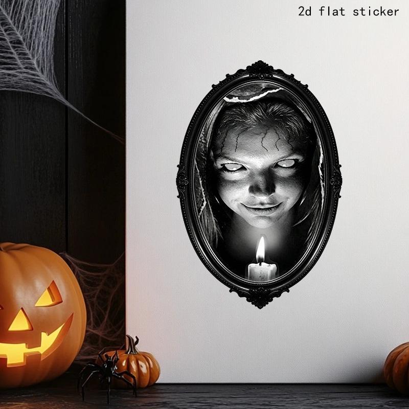 Gothic Retro Mirror Frame Witch Wall Sticker - Self-Adhesive PVC Decorative for Living Room or Party.