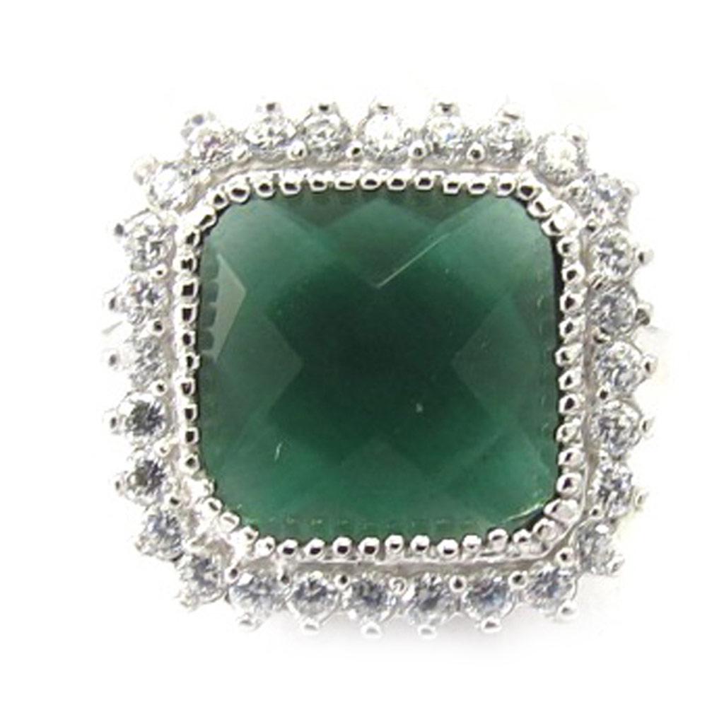 Silver Ring 'Sissi' Green Silvery White (rhodium) - 15x15 Mm