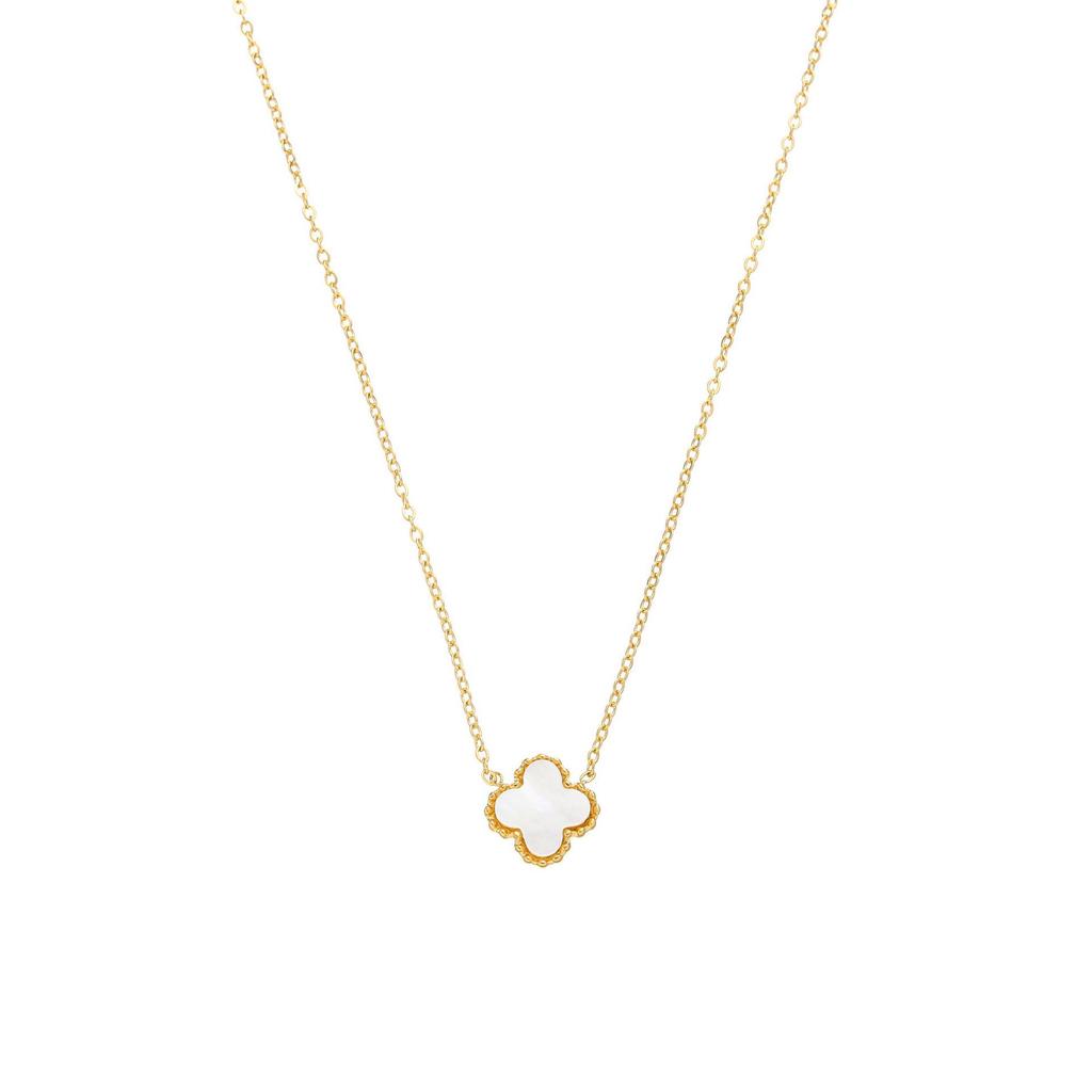 Emerald-Accented Titanium Steel Necklace - Elegant French Leaf Design