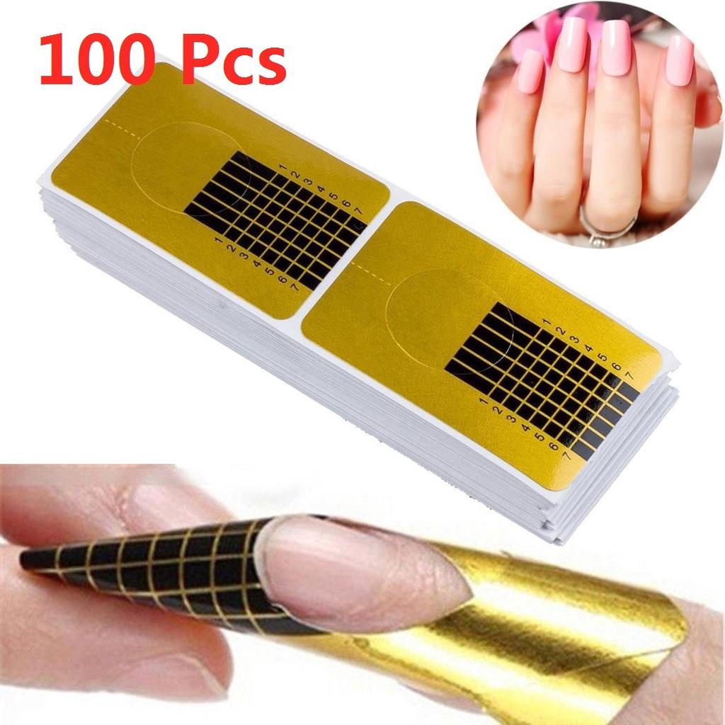 100Pcs Golden Horseshoe Shape Nail Art Tips Extension Forms Guide French DIY Tool Acrylic UV Gel