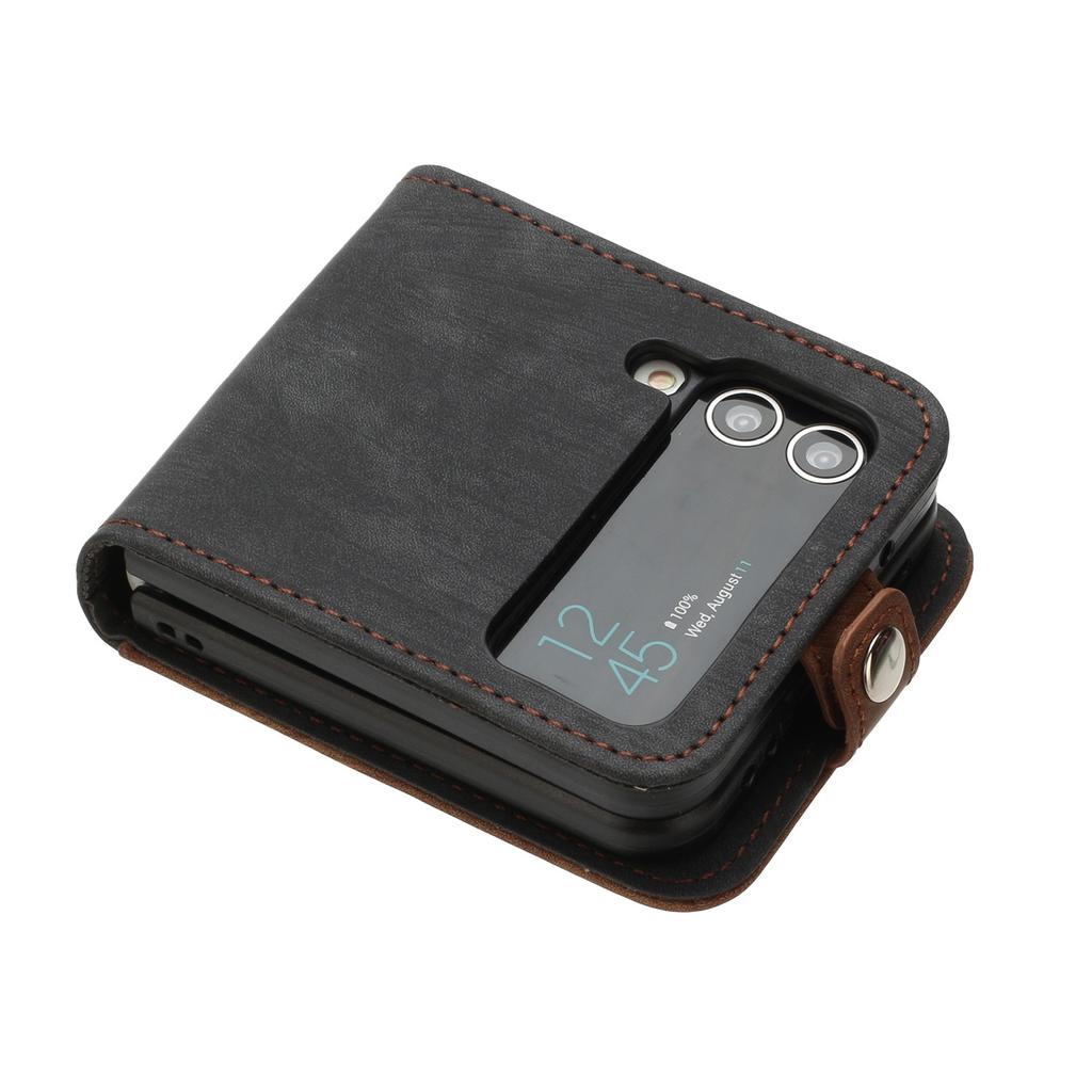 Suitable for Samsung Z fold 4 mobile phone leather case Z Flip5 retro matte splicing contrasting color card wallet 3rd generation