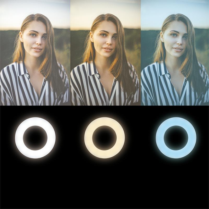 LED ring lamp 8.5 cm clamp holder for smartphone color brightness adjustment USB
