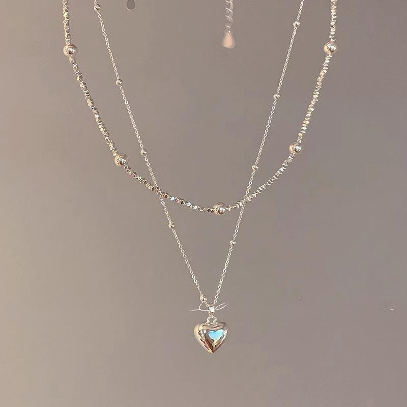 Korean Version of Love Necklace Silver Neck Chain Ins Wind Versatile Stacked Collarbone Chain