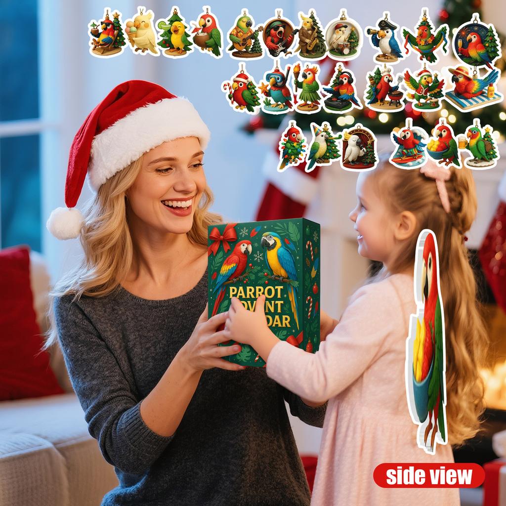 Parrot Advent Calendar High-Quality Acrylic Parrot Pendants Bird Christmas Calendar Flat Christmas Countdown Calendar For Family