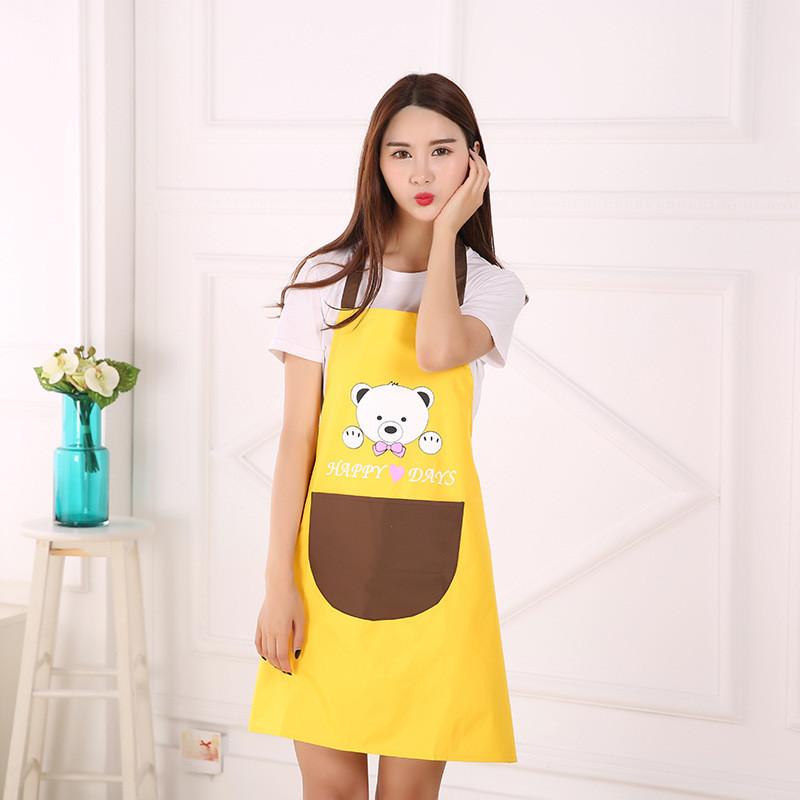 Breathable Cartoon Bear Print Sleeveless Neck Hang Kitchen Apron Stain Resistant