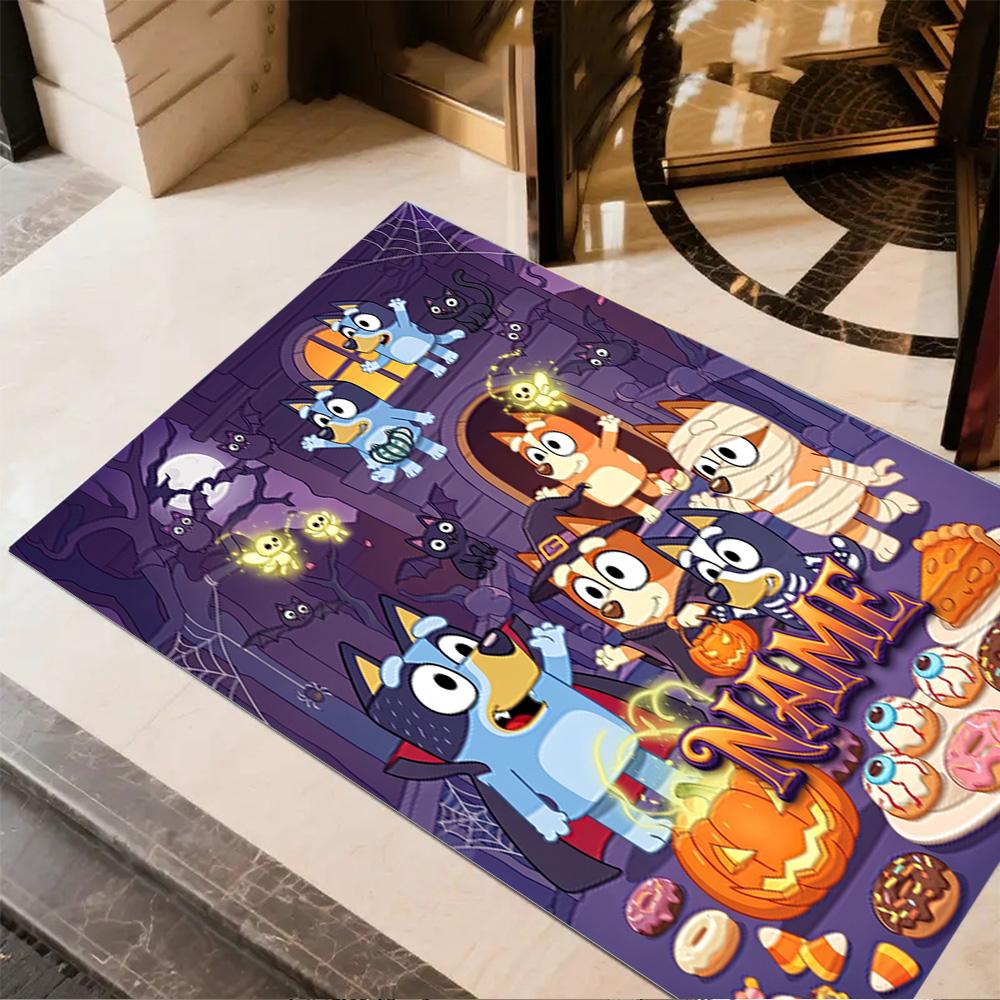 Halloween Bluebird Party Customize Text Floor Mat Design for Bedrooms Hallway Game Room Living Rooms Anti-slip Rug Office Home Decor