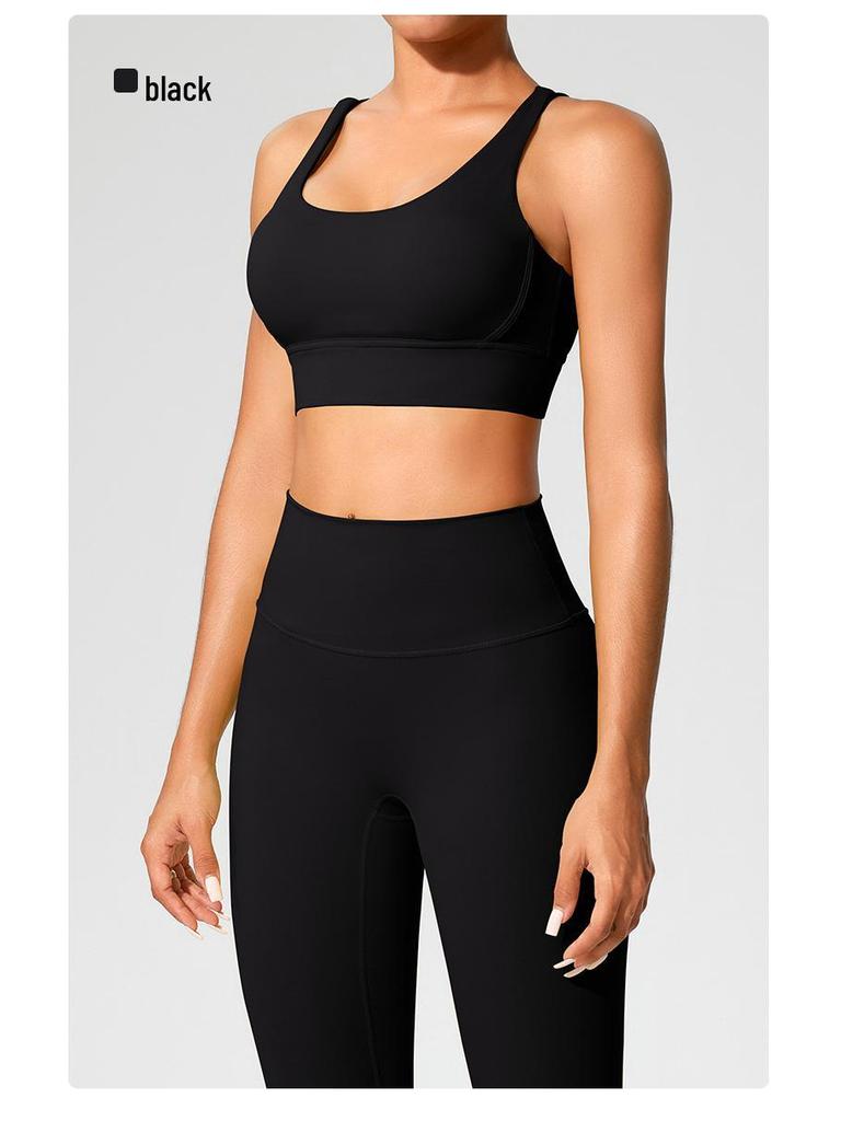 Cross-Back Shockproof Sports Bra: European-American Fitness Tank Top with Thin Straps for Yoga and Nude Comfort
