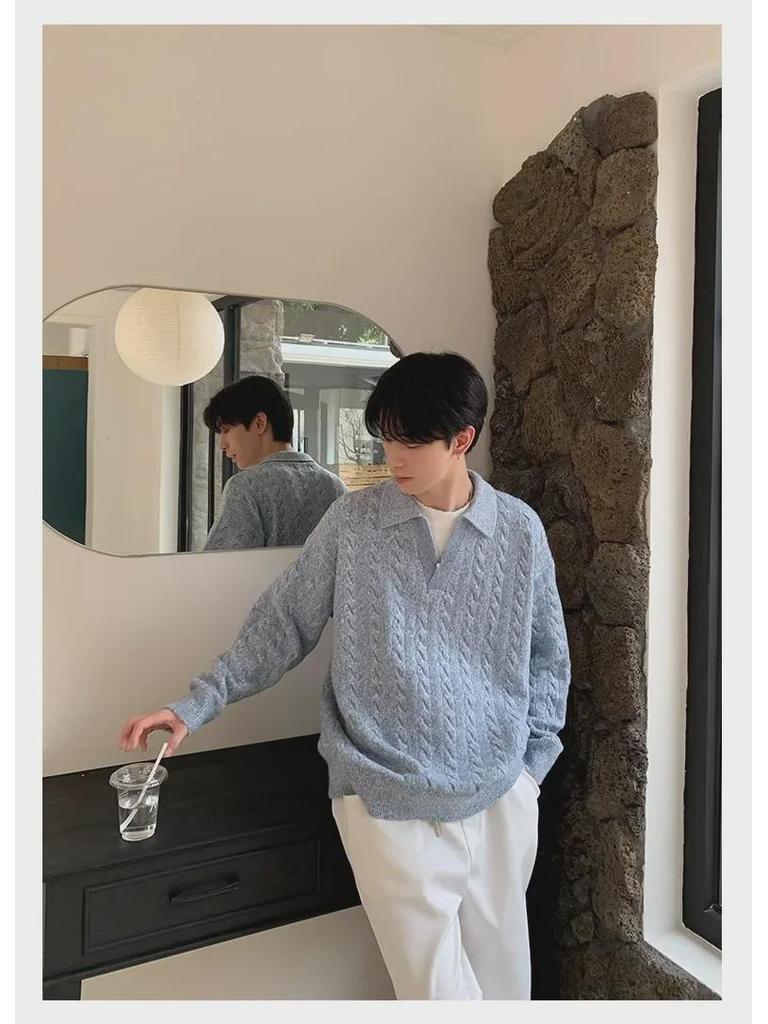 2024 Men's Retro V-Neck Twist Knit Sweater Coat