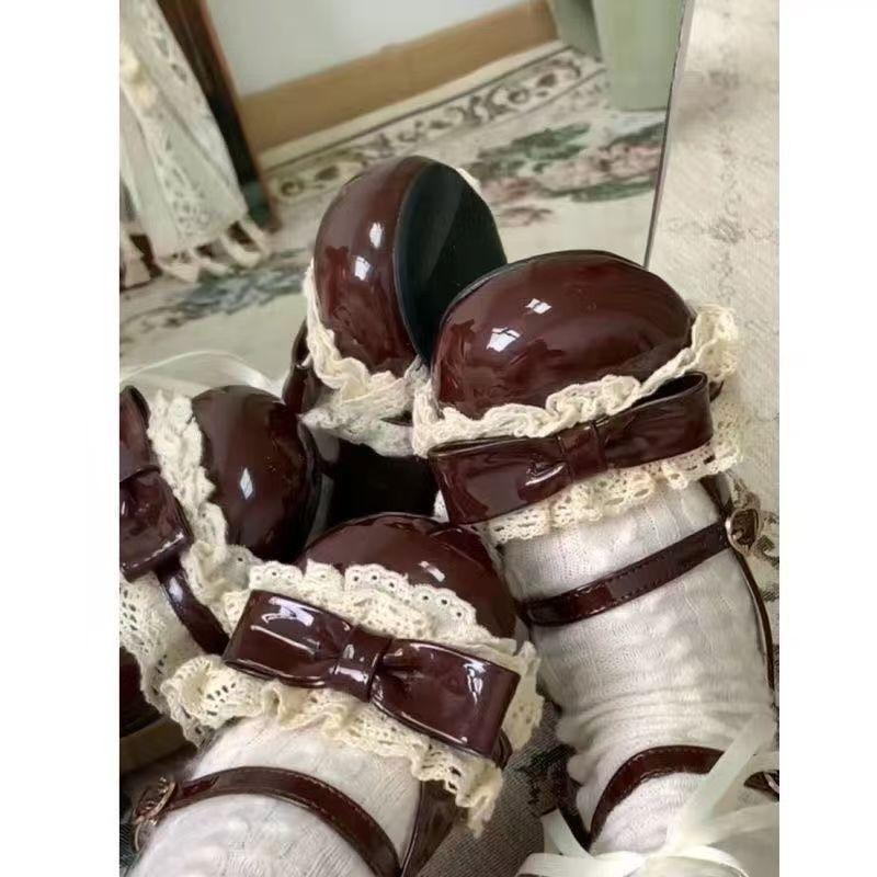 Sweet Bow Lolita Versatile Cute Sweet Cool Mary Round Head Single Shoes Leather Shoes Shallow Mouth 2025 New