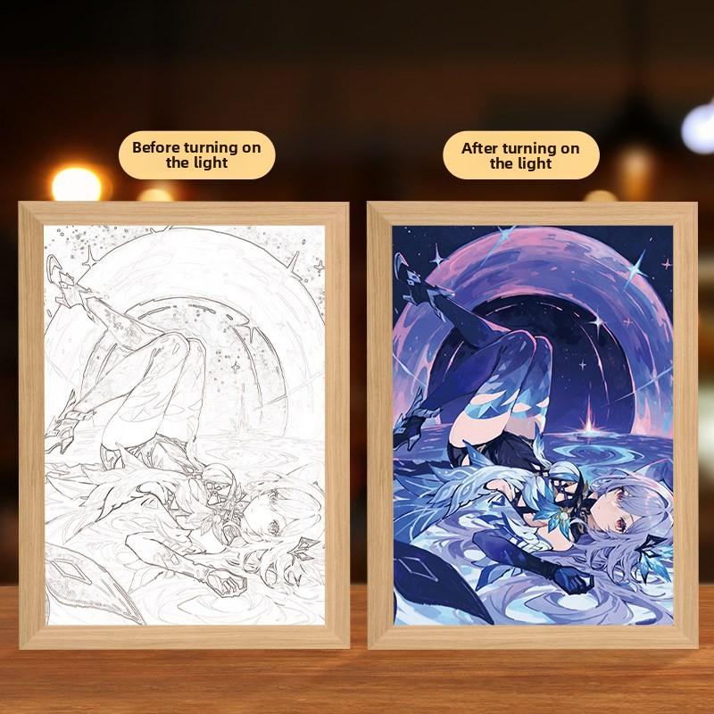 23cm/9.06in Genshin Impact Game Figure Mirror Light Painting Skock Peripherals Led Night Collectible Gift Birthday Bedroom Decor