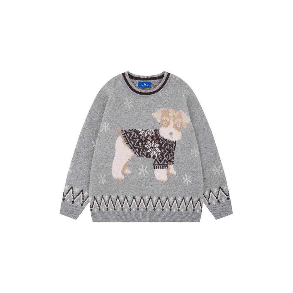 Unisex Lazy Style Jacquard Dog Sweater: Autumn/Winter Loose Round Neck Knitwear