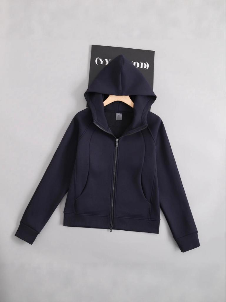 Women's Sporty Hooded Patchwork Cardigan - Solid Color, Thickened, Long-Sleeved Winter Coat