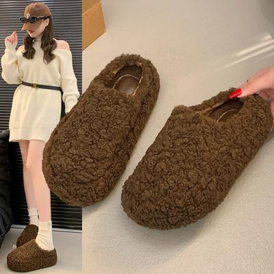 Mao Mao Slippers Women's Outer Wear 2025 New Winter Korean Version Flat-bottomed Lazy Muller Shoes Plush Bag Head Half Slippers