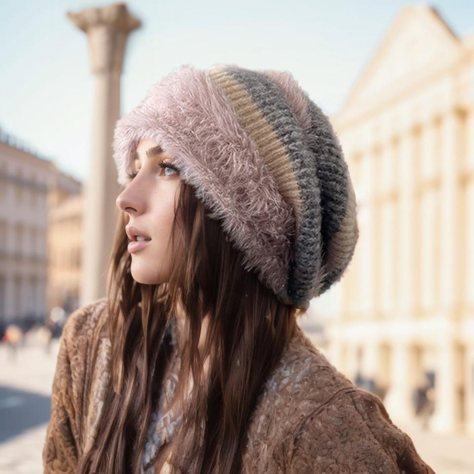 

Loogdeel Высокоэластичная Теплая Плюшевая Шапка-Пуловер с Защитой Ушей Универсальная и Маленькое Лицо Плюшевые Пайетки Зимняя Шапка-Бини