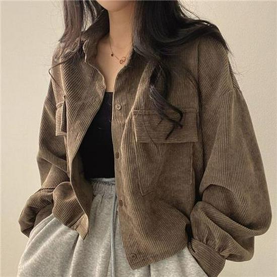 Women s Black Corduroy-Feel Chic Cardigan Jacket for Spring & Autumn - Korean Style S
