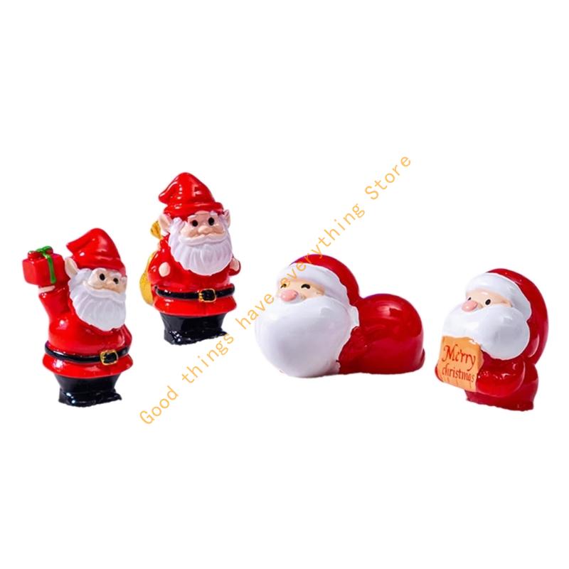 4Pcs Miniature Santa Statue Holiday Decoration Resin Craft Figurine Ornaments For Desk Shelf Festives Landscape Display 55KF