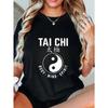 Tai Chi Oversized T Shirt Black Yin Yang Symbol And Text Body Mind Spirit Print Casual Wear For Yoga Meditation And Wellness Activities
