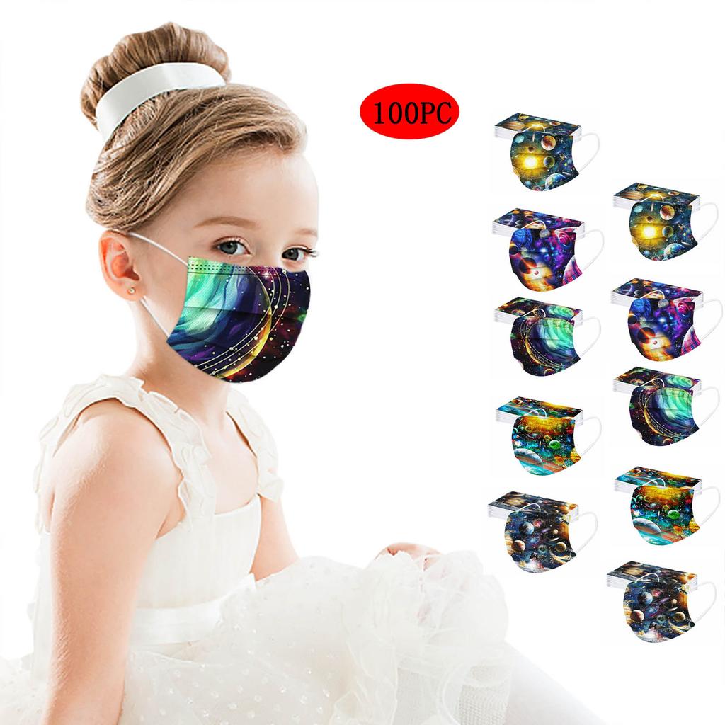 100PCS Children Three-Layer Protective Dust-Proof Cartoon Print Disposable Mask