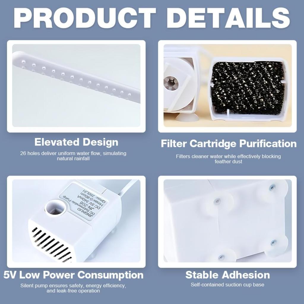 Wellensittich Bad, Automatische Vogel Dusche, Zirkulierendes Wasser Papageien Bad, USB Elektrische Papageien Dusche für Wellensittich, Nymphensittich, Papageien & Kleine Mittlere Vögel