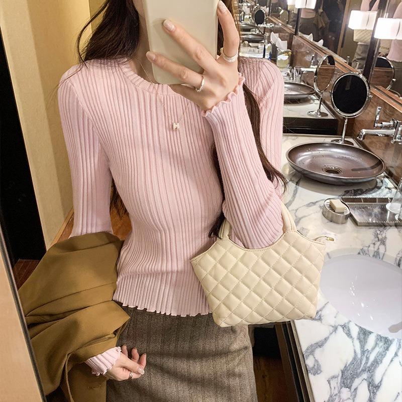 Great-looking Early Autumn Wear Gray Bottoming Shirt Women's Autumn and Winter Wear High-end New Knitted Sweater Top