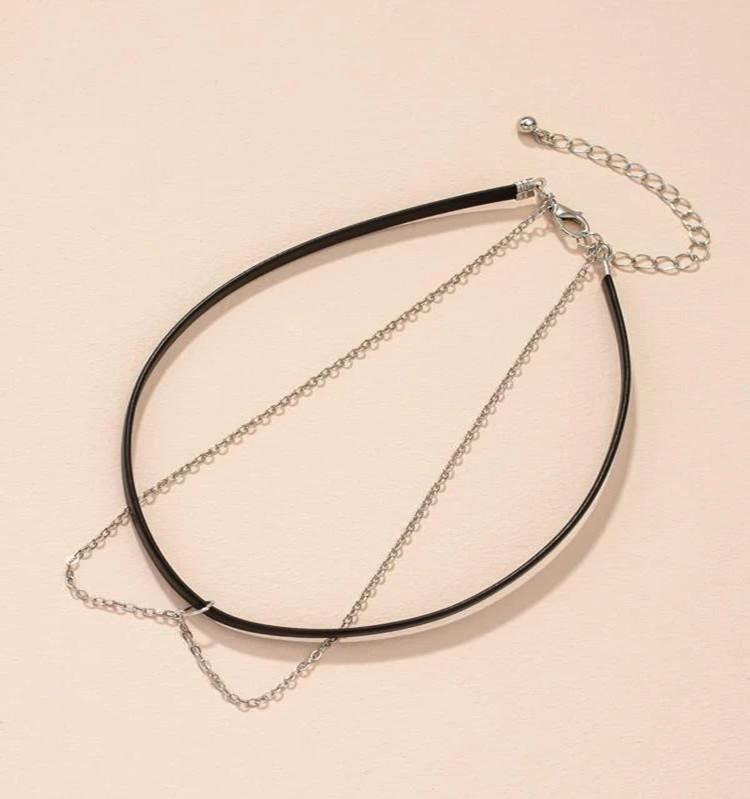 

Popular simple double-layer leather fringed chain neck chain fashionable neck chain