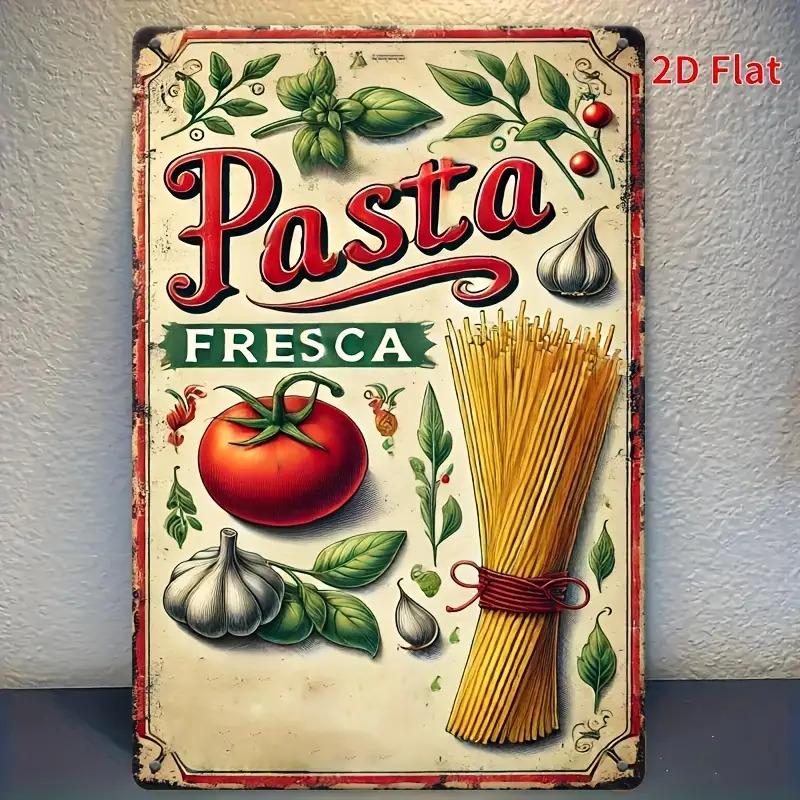 Vintage Metal Wall Art Sign  Pasta Fresca with Spaghetti Tomato  Garlic Design Rustic Italian Kitchen Decor x Inches
