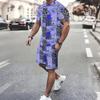 Herren 3D Seilgeflecht Muster Kurzarm T-Shirt und Passende Shorts Zweiteiliges Outfit