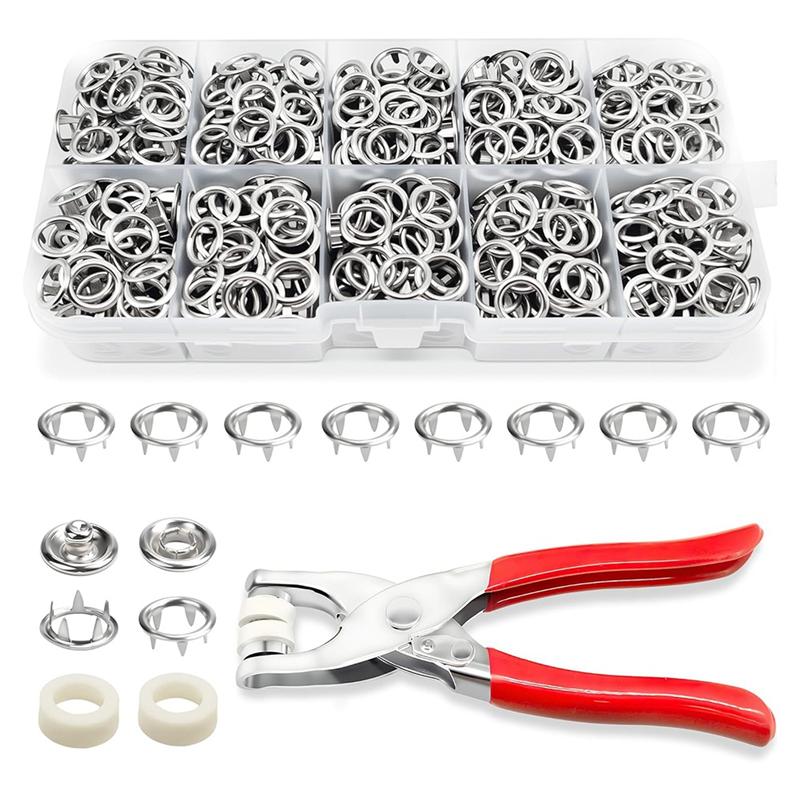 

Hollow Metal Snap Button Kit-200 Set Sewing Snaps For Fabric With Fastener Pliers, 9.5Mm For DIY Crafts