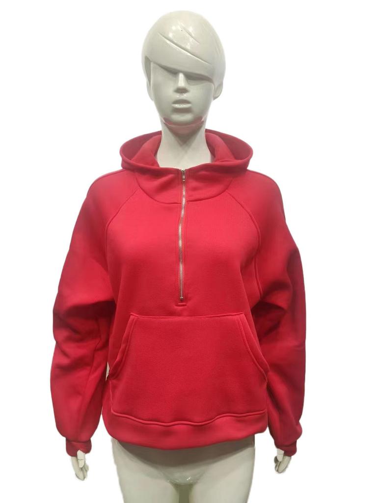 2025 Autumn Winter New Women's Scuba Sports Half-Zip Yoga Loose Short Hooded Fleece Lined Sweatshirt