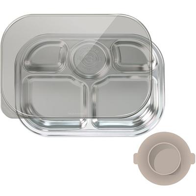 Rostfritt stål 5-delad platta+sugplatta+plåtlockset, silver, krämbeige, populära koreanska barnomsorgsprodukter