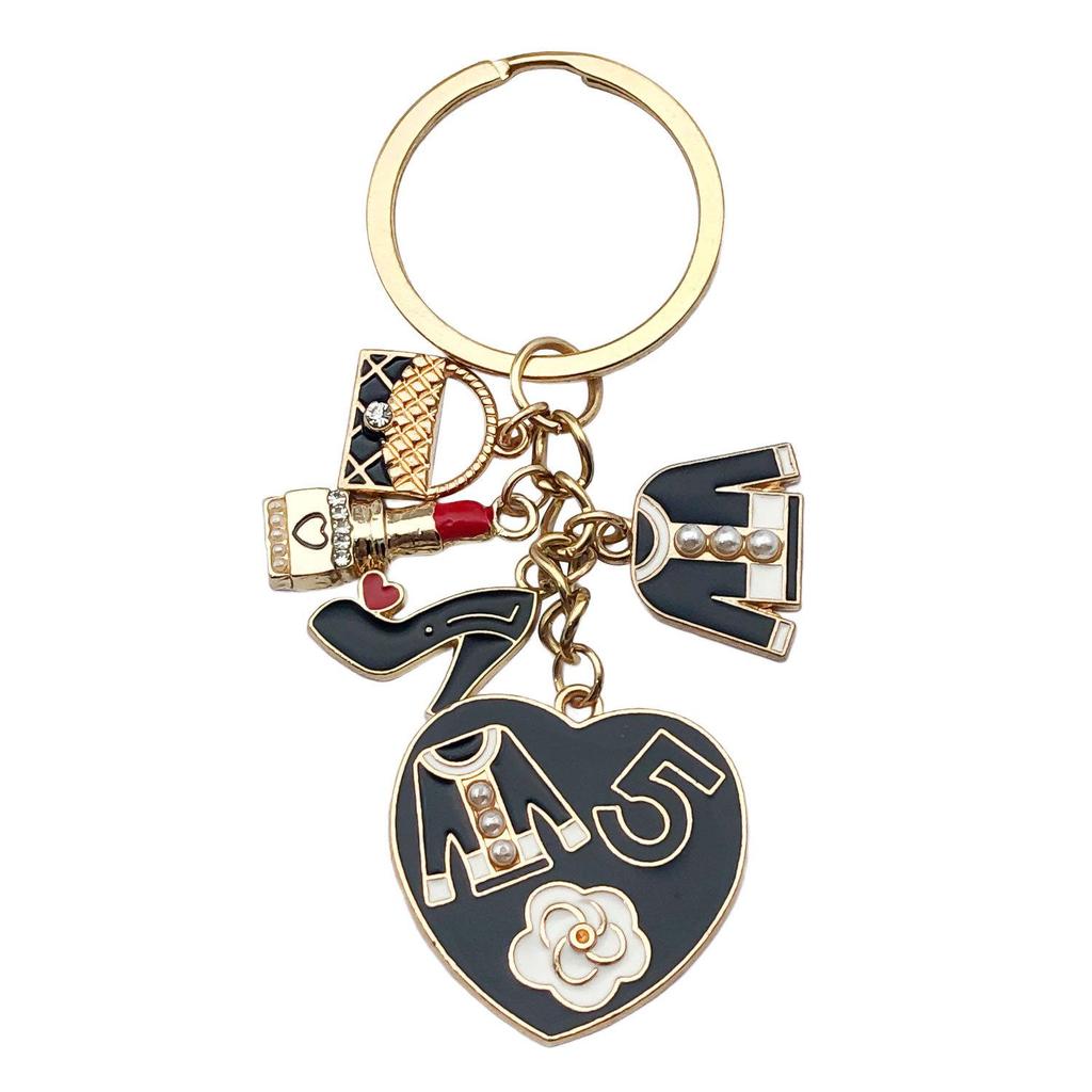 Lipstick & High Heels Keychain with Red Wine Glass Pendant