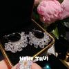 Elegant Asymmetrical Crystal Drop Earrings With Floral Motif Geometric Zircon Accents Formal Events
