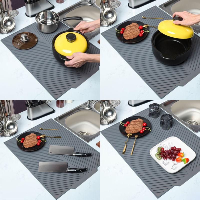 Silicone Draining Board Mat Drying Pad Folding Heat  Machine Mat with Raised Edges Countertop Mats Dish for Kitchen Pot Cup
