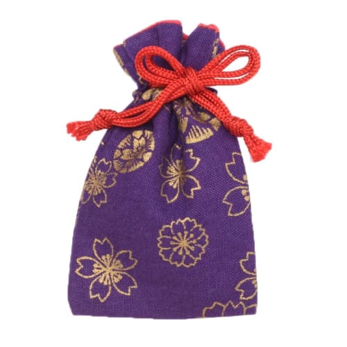 Hiranoya Co., Ltd. Hiranoya Amulet Drawstring Bag with Power Stone Holder, Salt and Gold Cherry Blossom Design, Cute Izumo Taisha Shrine Omotesando [B