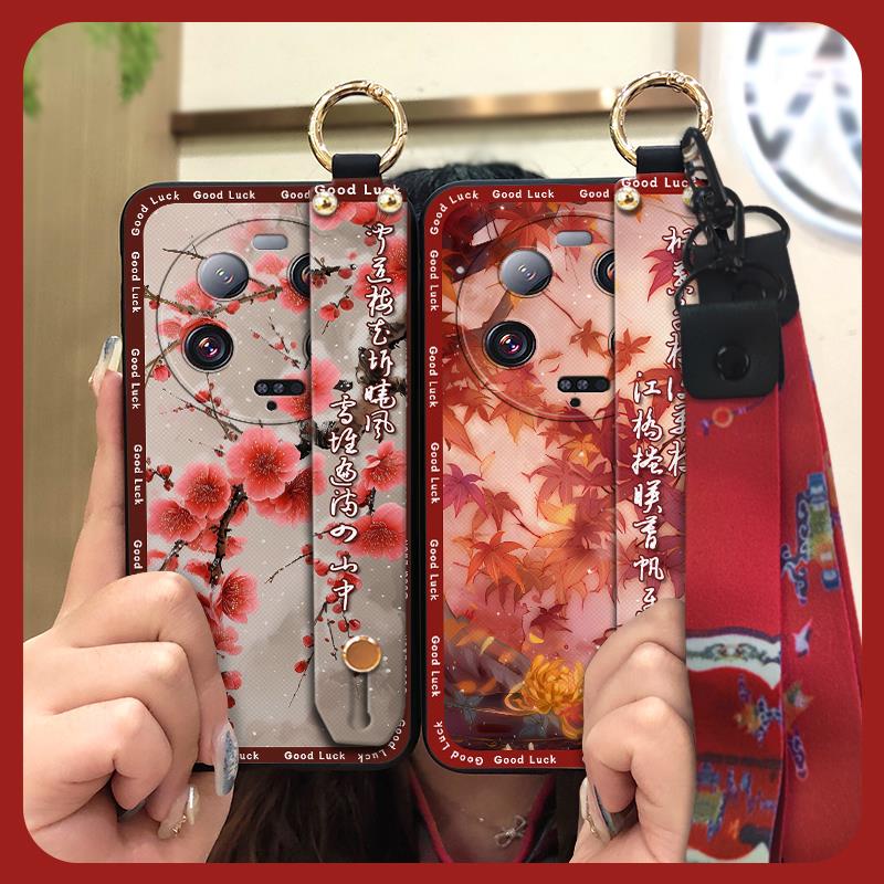 Anti-dust Kickstand Phone Case For Xiaomi 13 Ultra Back Cover Phone Holder Silicone Durable Lanyard Elderly Lady Fashion