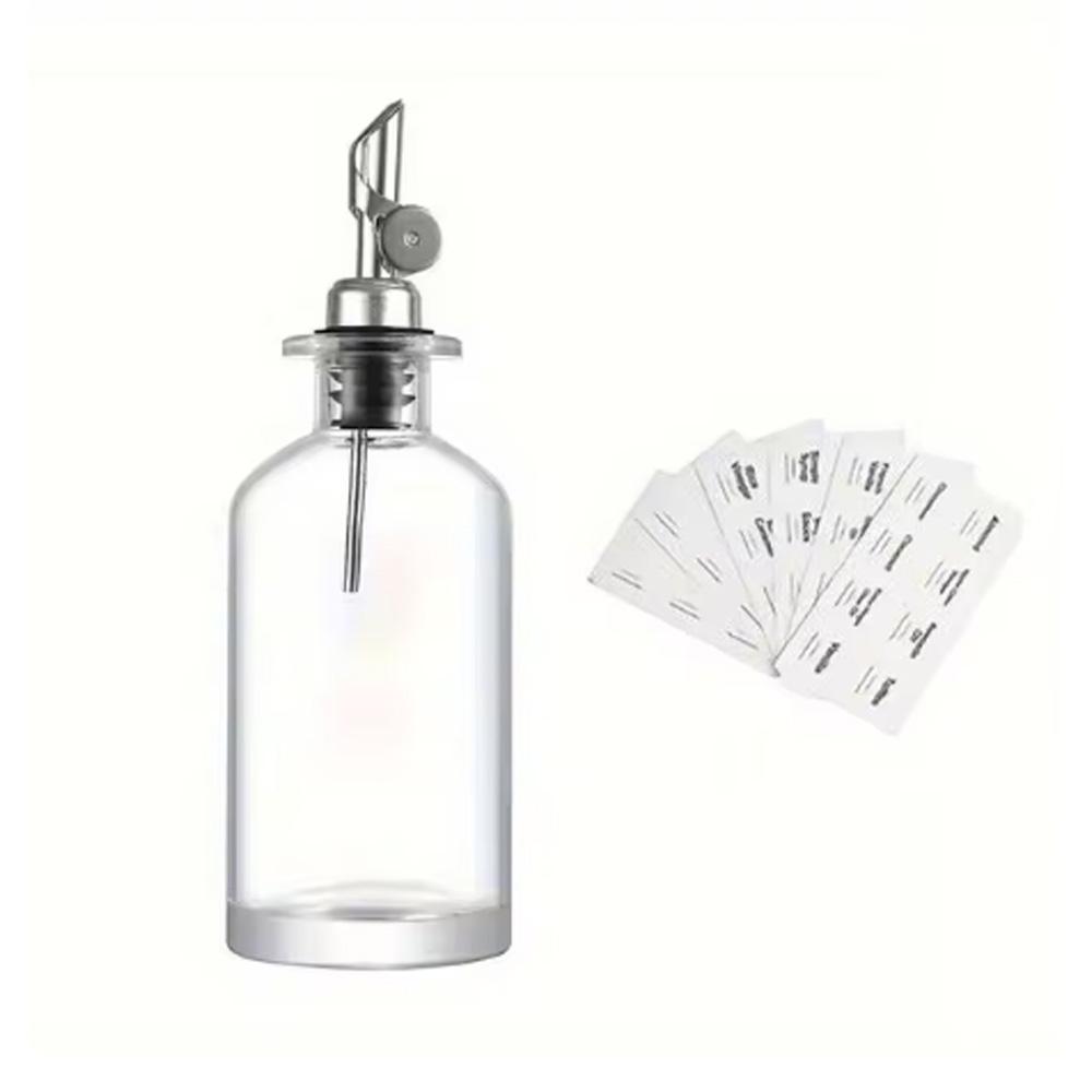 Dávkovač oleje a octa s kovovou hubičkou, nepropustná nádoba na olej, nádoba na koření, kuchyňský skleněný dávkovač lahví