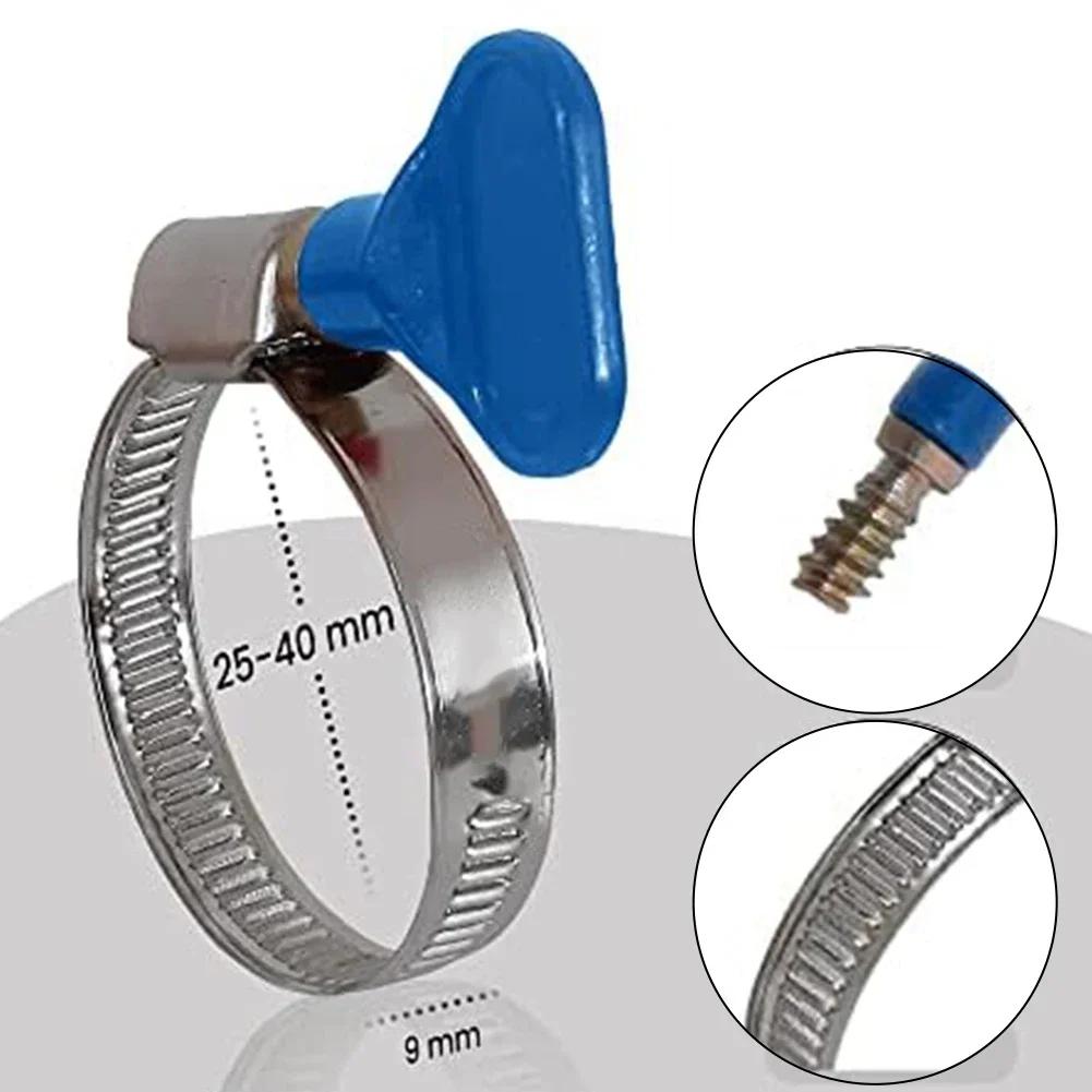 10pcs Hose Clamps Adjustable 25-40mm Stainless Steel Non-slip Grooves Clamps With Wing For Pools Washing Machines Gardens