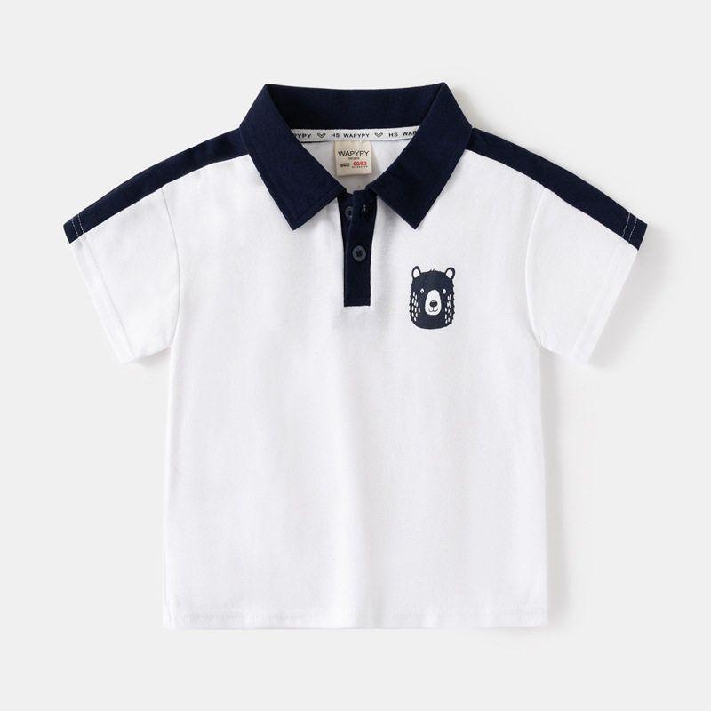 Kids Short Sleeve T-shirt Children s Summer Clothing Boys Bear Embroidery Tops Boys Loose Multicolor Half Sleeve Polo Shirt White 130