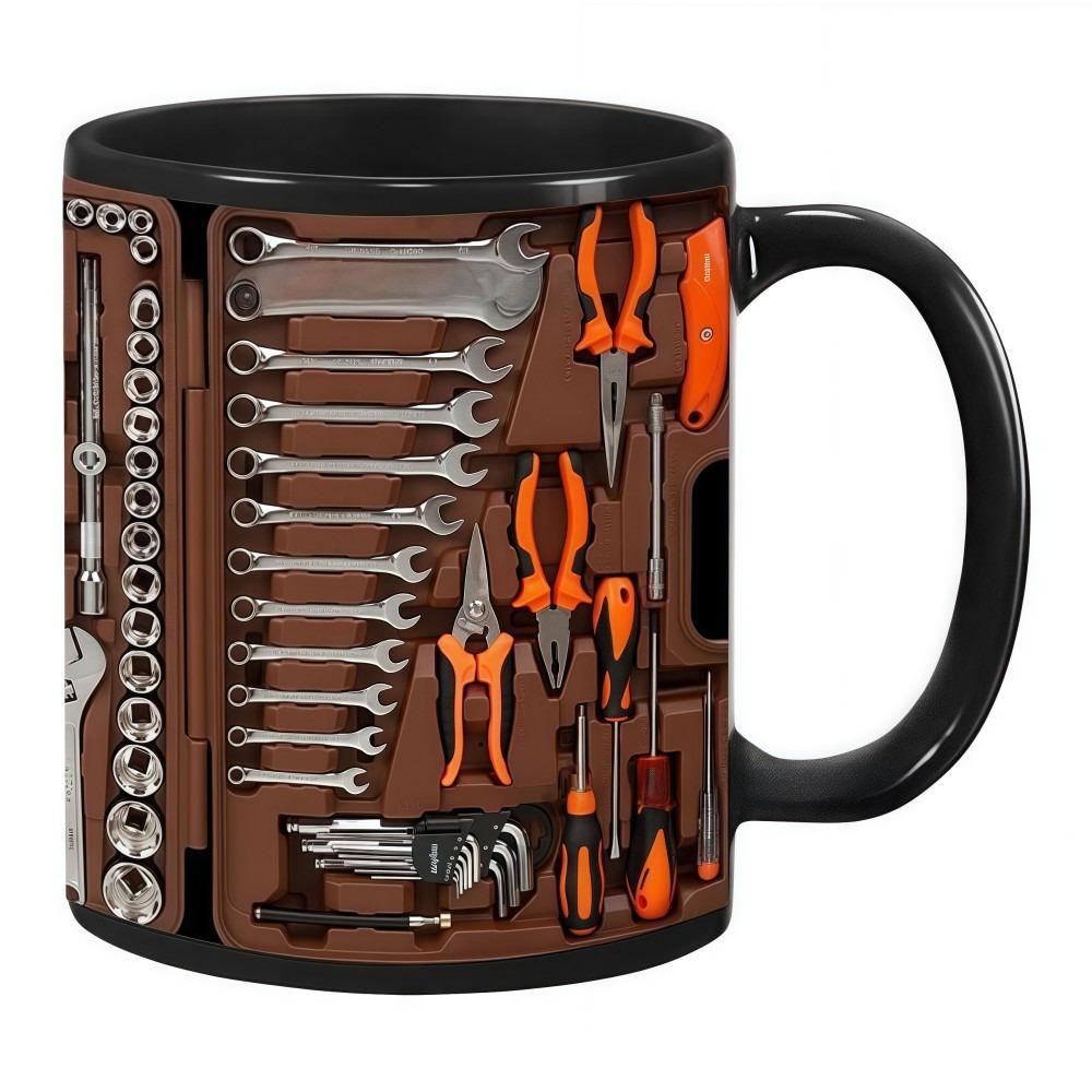 Tool Pattern Design Mechanic Coffee Mug Wrench Pattern Ceramic Flat Print Water Cup 325ML 11oz 2D Creative Tea Cup Gifts for man