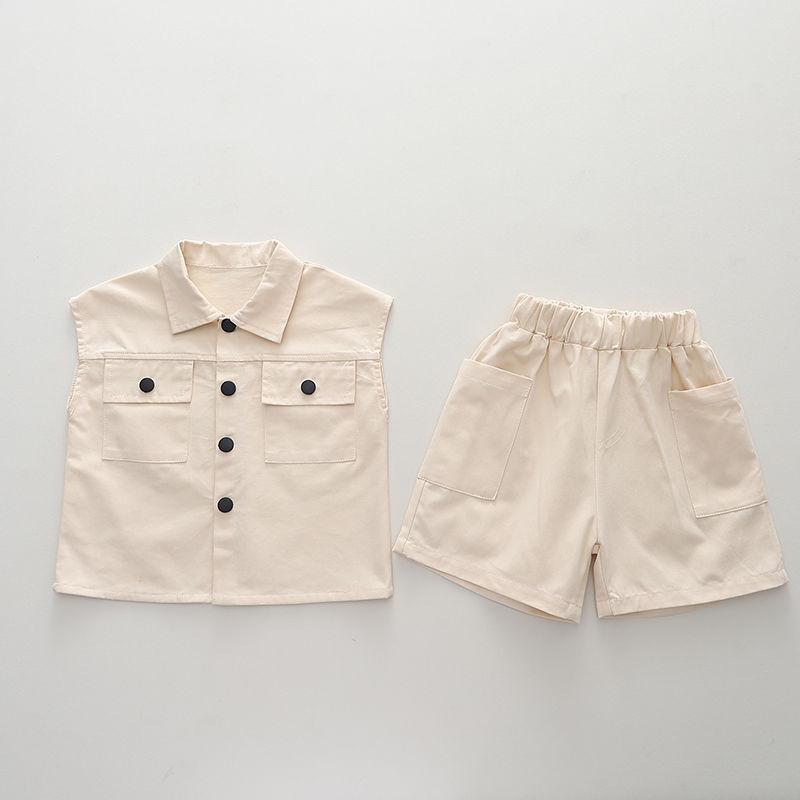 Chlapecký letní oblek košile dvoudílný set letní s krátkým rukávem dětské oblečení