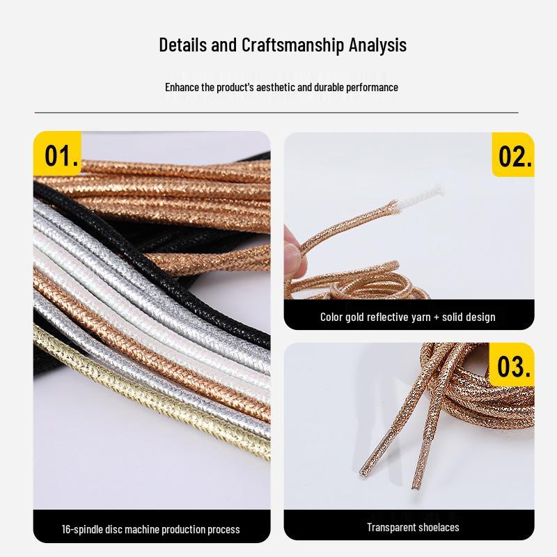 Colorful Pearlescent Shoelaces: Gold, Rose Gold, Silver for Sneakers - One Pair