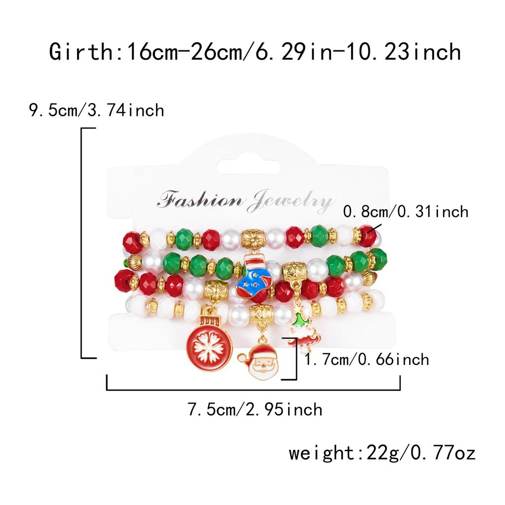 4Pcs/set Christmas Tree Snowflake Bell Elk Colorful Beads Charms Bracelet for Women Crystal Stacking Bracelets Party Jewelry