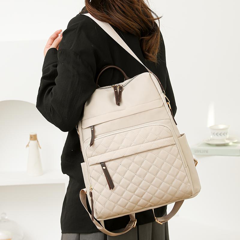 Rhomboid Embroidery Backpack Women's Backpack Large Capacity Water-repellent Travel Backpack