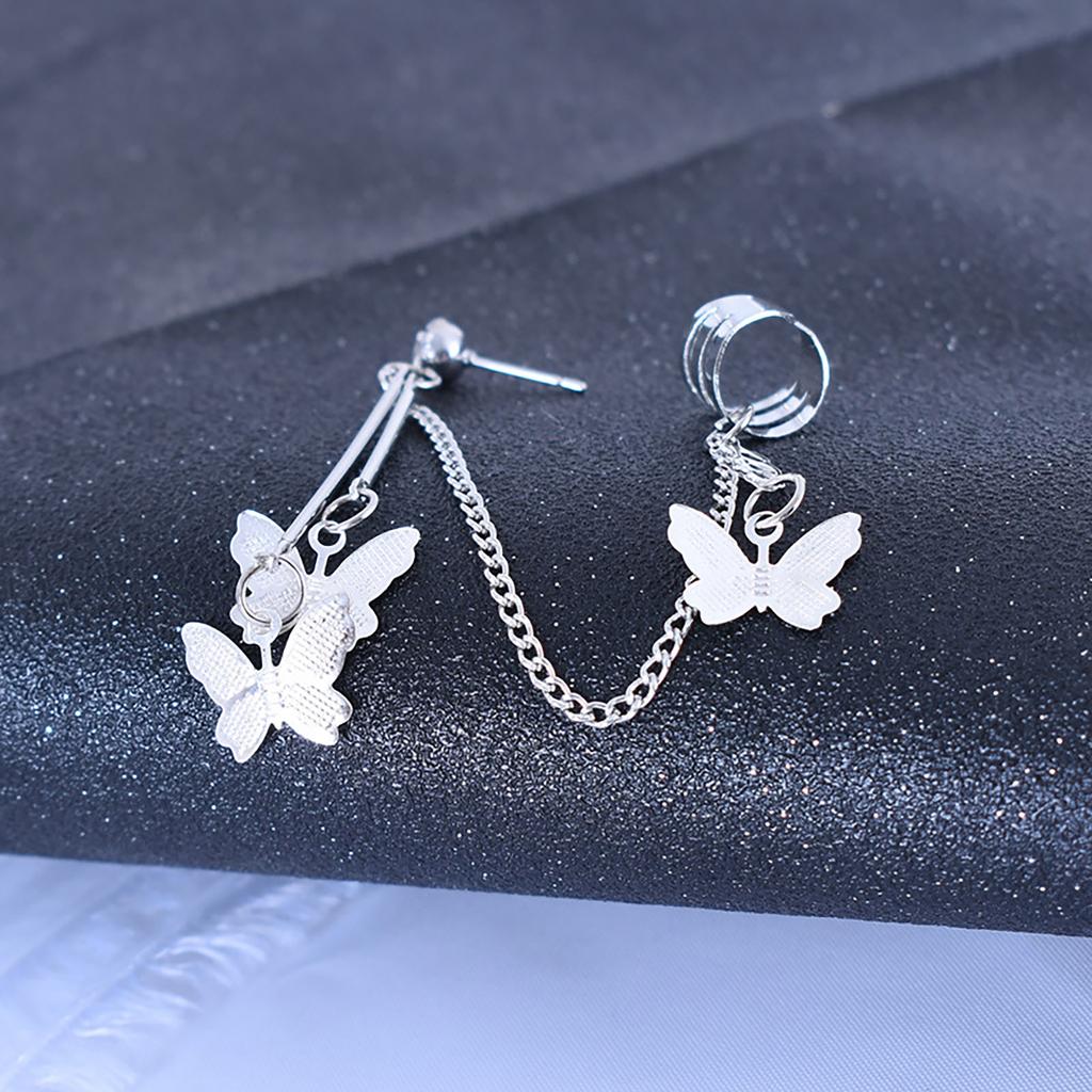 Butterfly Chain Earrings One-piece Ear B One Chain Punk Dark Stud Earrings